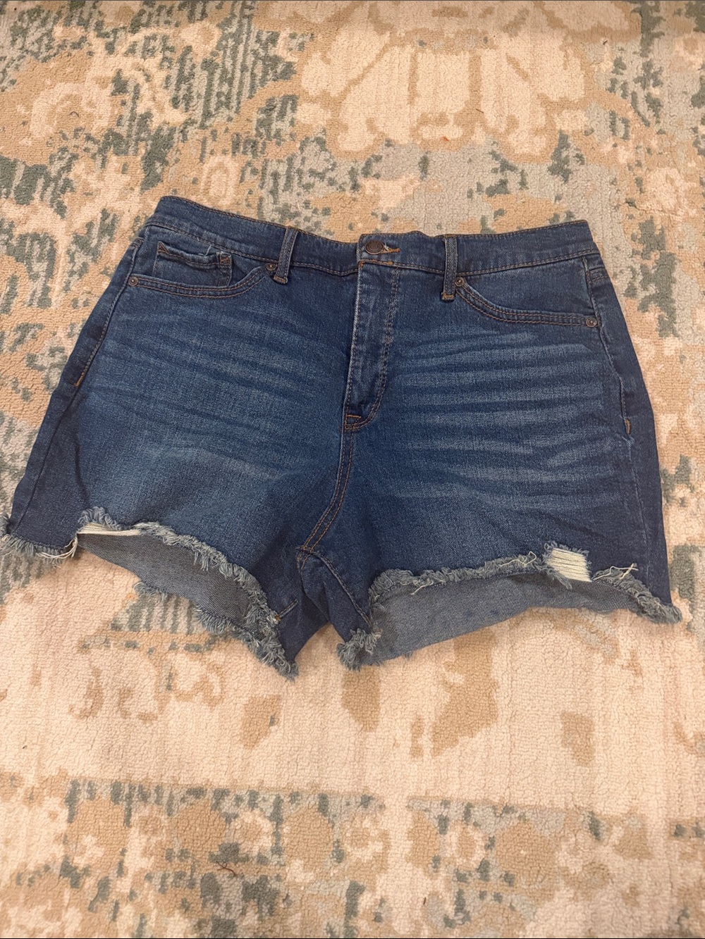 Frayed Hem Dark Blue Denim Jean Shorts